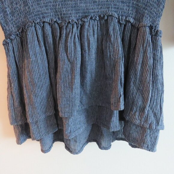 RAILS Juliette Salem Stripe Blue Linen Blend Tunic Mini Ruffle Dress - Size M - Picture 6 of 15